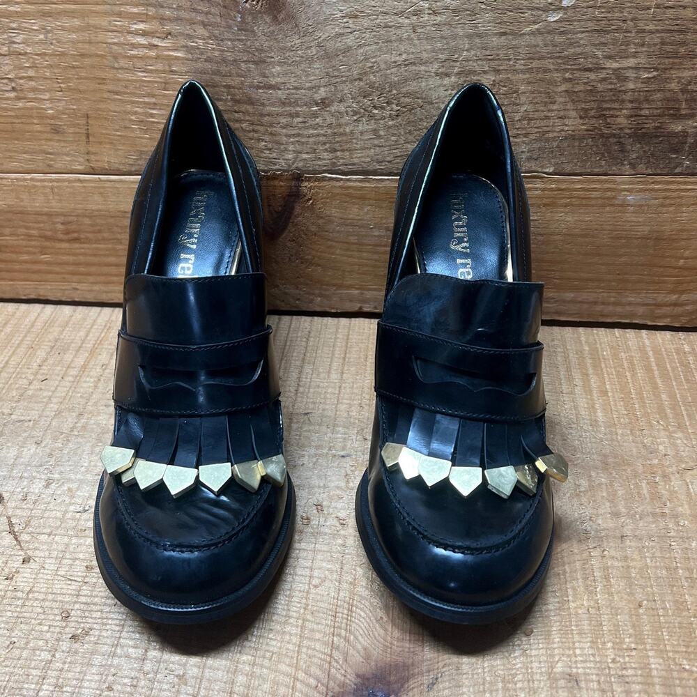 LUXURY REBEL Women's High Healed Gold-tipped Kiltie Penny Loafer Pump. 37EU/US 6 - Picture 2 of 8